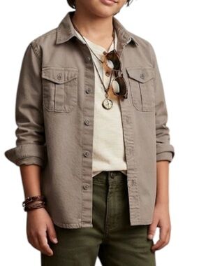 NWT GAP KIDS Gorpcore Taupe Tan Button Down Long Sleeve Shirt Size 4T